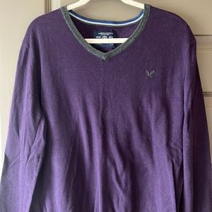 American Eagle Mens V Neck Sweater Large Purple